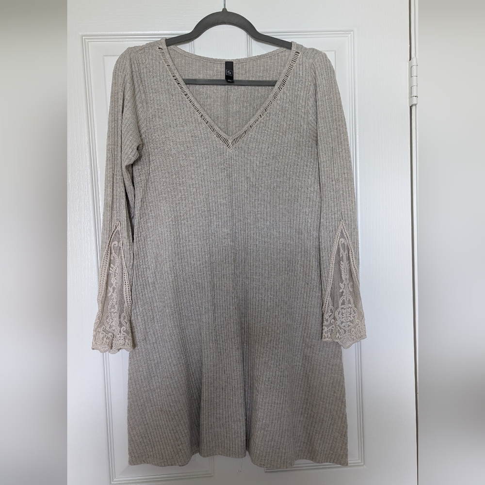 ALYA tan sweater dress lace sleeves xs